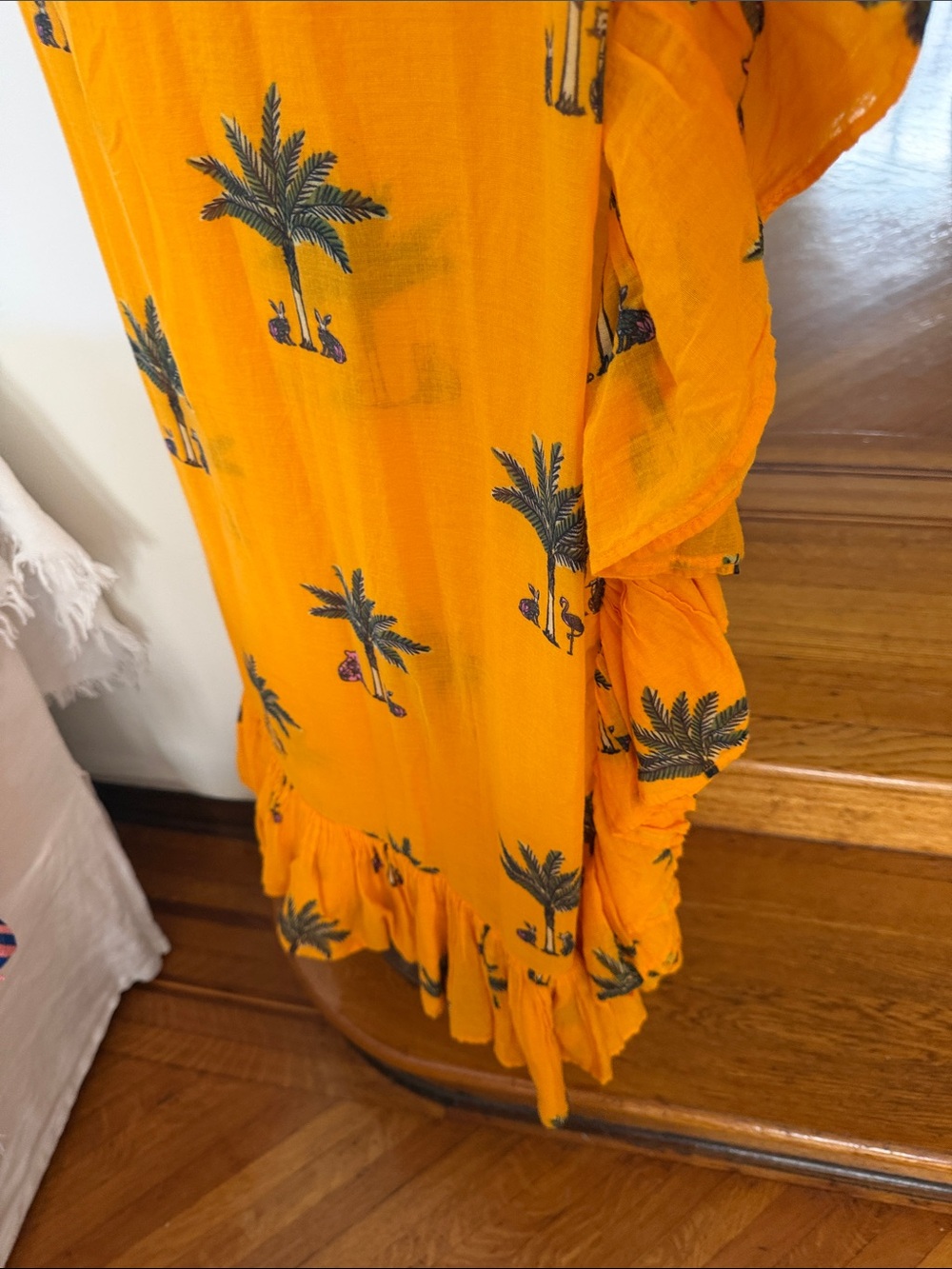 Orange Palm-Print Ruffle Maxi Pareo - Picture 3 of 4